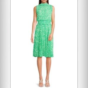 NWT NANETTE LEPORE Green Printed Sleeveless Mock Neck Dress Wedding Guest 10